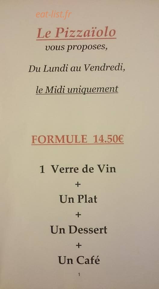Le Pizzaïolo — carte page 1
