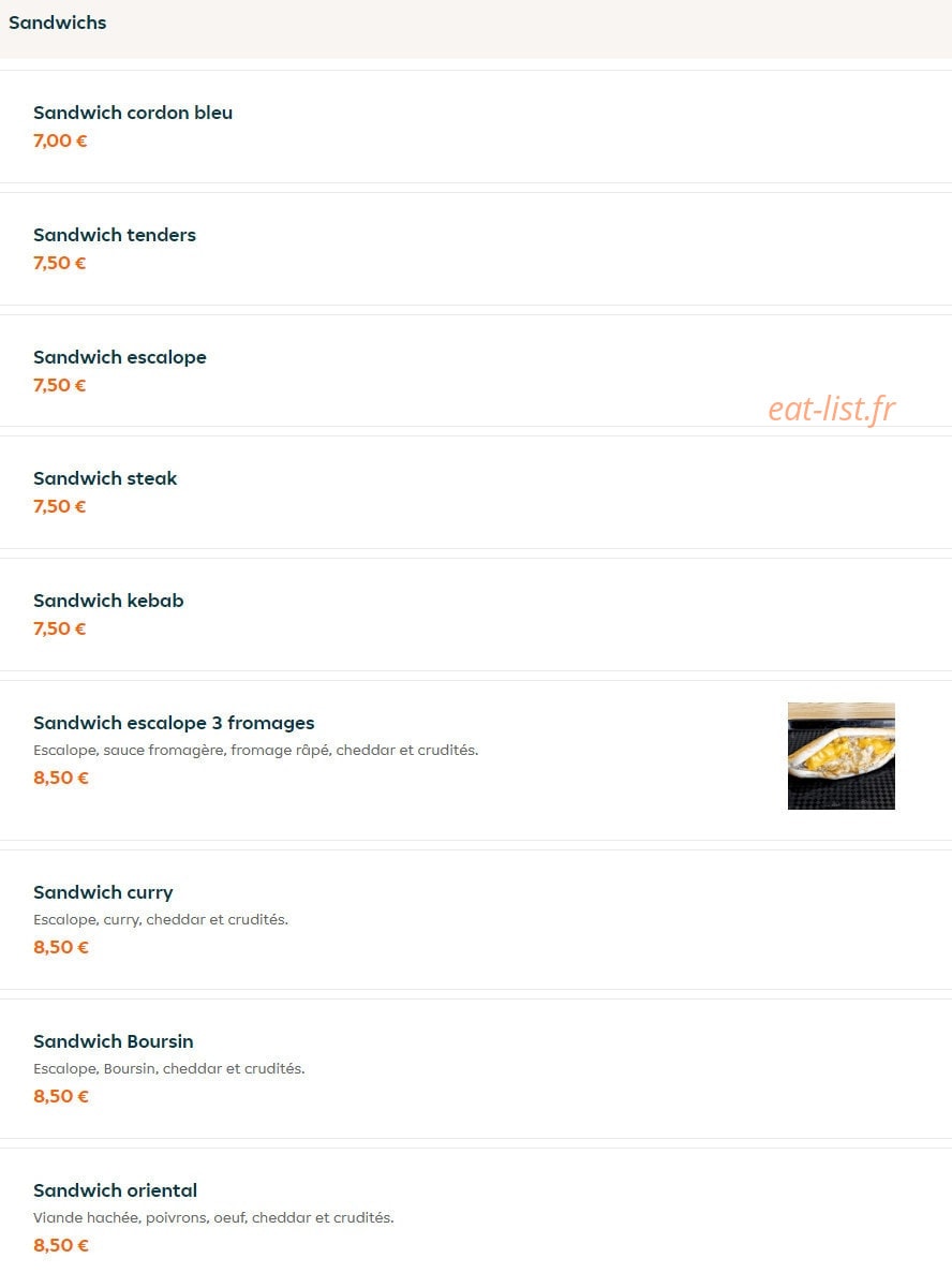The Break Food — carte page 9