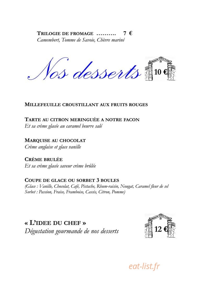 Carte et menu de Auberge du Vieux Village à Mallemort — Les desserts