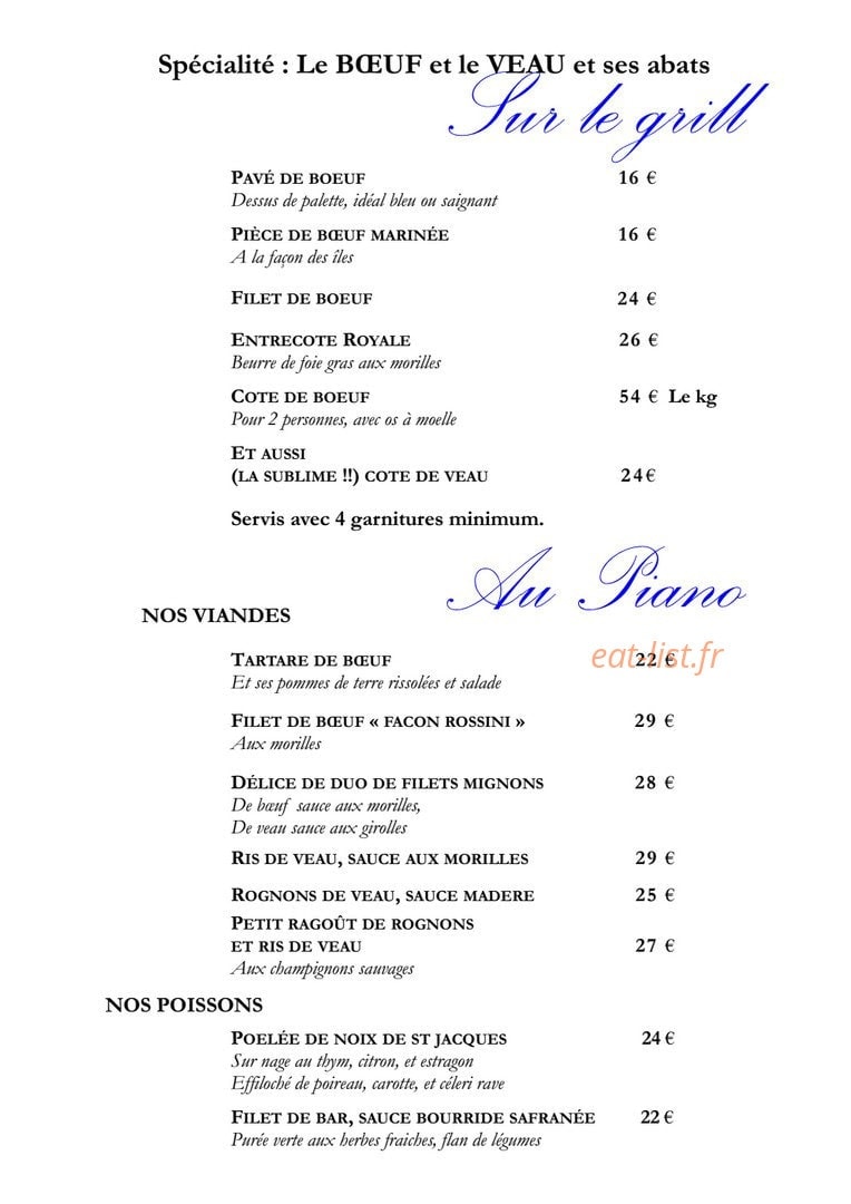 Carte et menu de Auberge du Vieux Village à Mallemort — Les plats