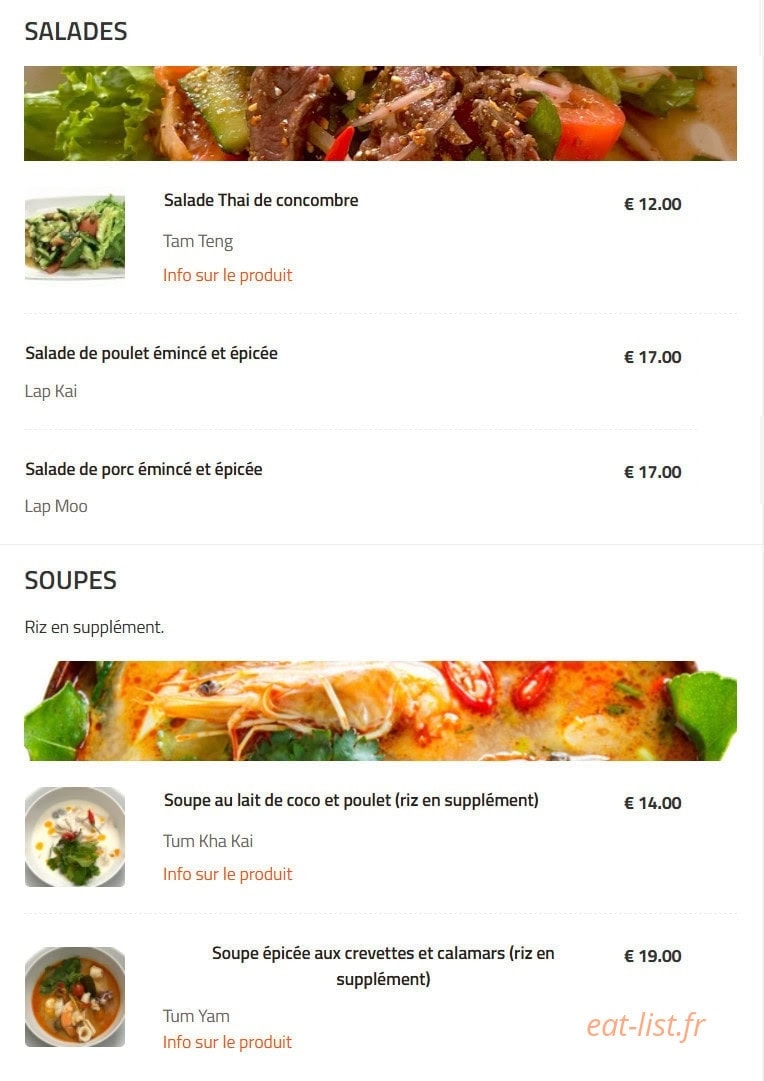 Café Siam du Lac — carte page 1