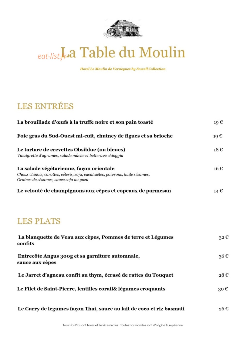 La table du Moulin — carte page 1