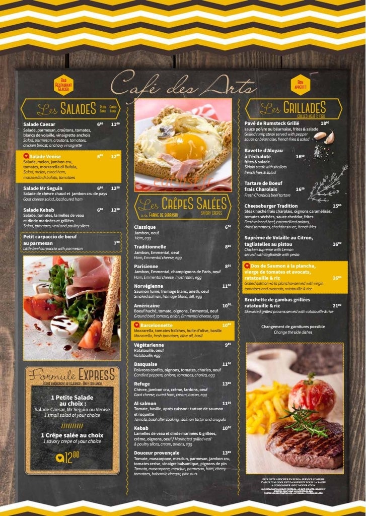 Le Café des Arts — carte page 1