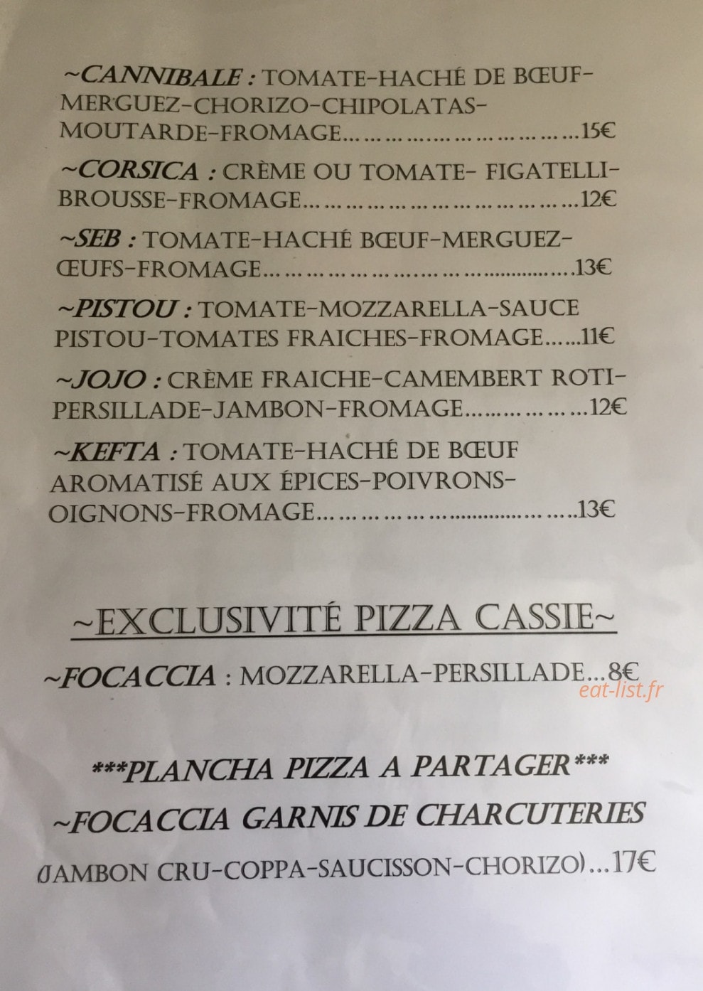 Pizza Cassie — carte page 2