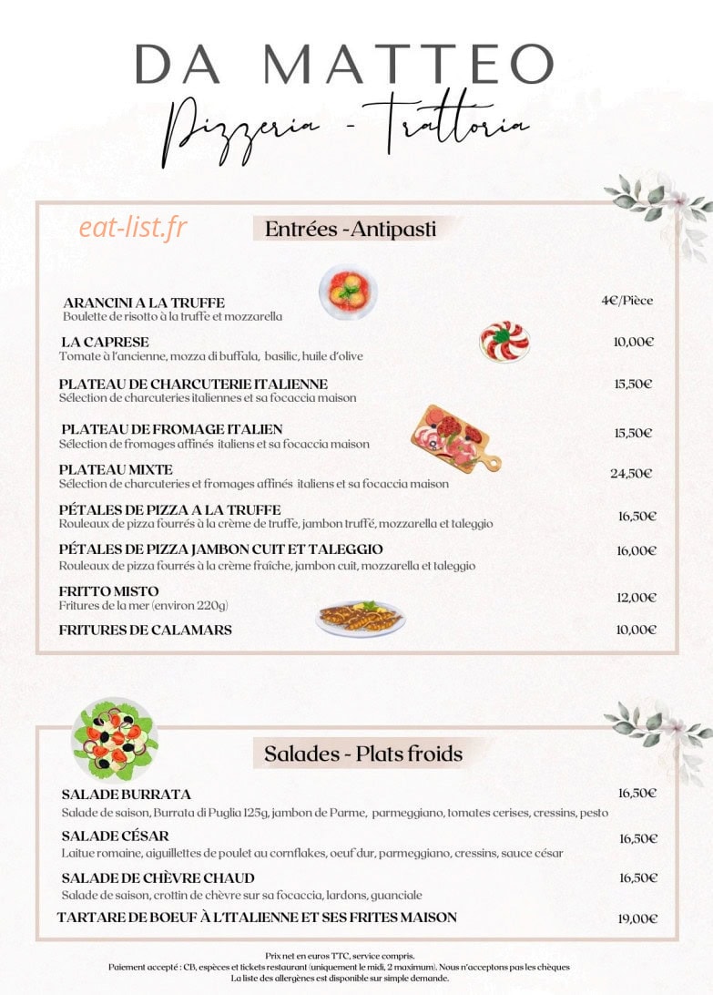 Pizzeria Da Matteo — carte page 1