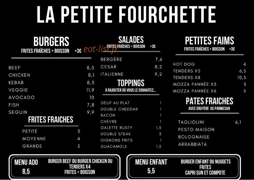 La Petite Fourchette — carte page 1