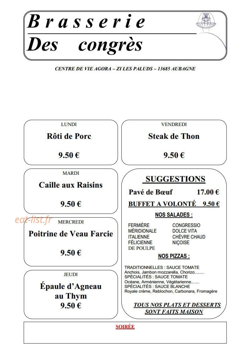 Brasserie des congrès — carte page 1