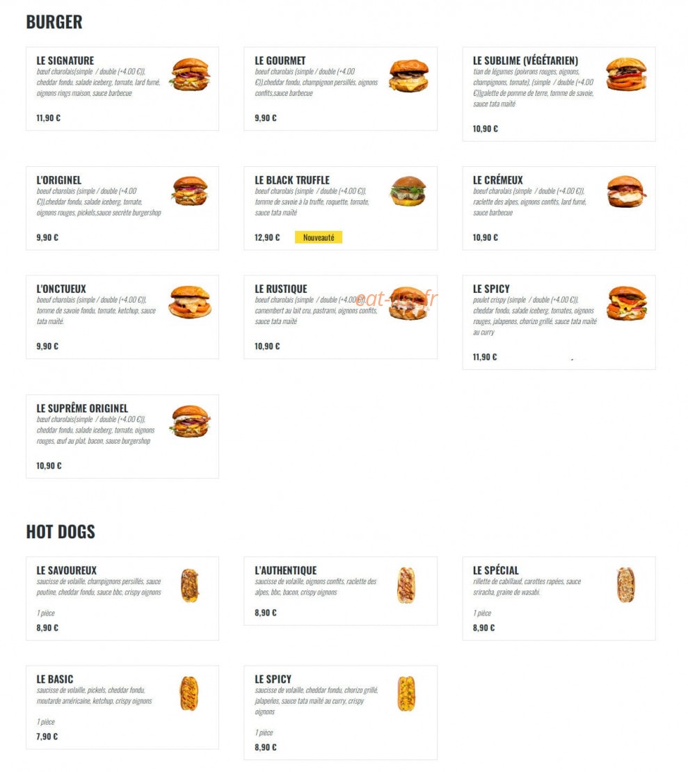 Burger Shop — carte page 2