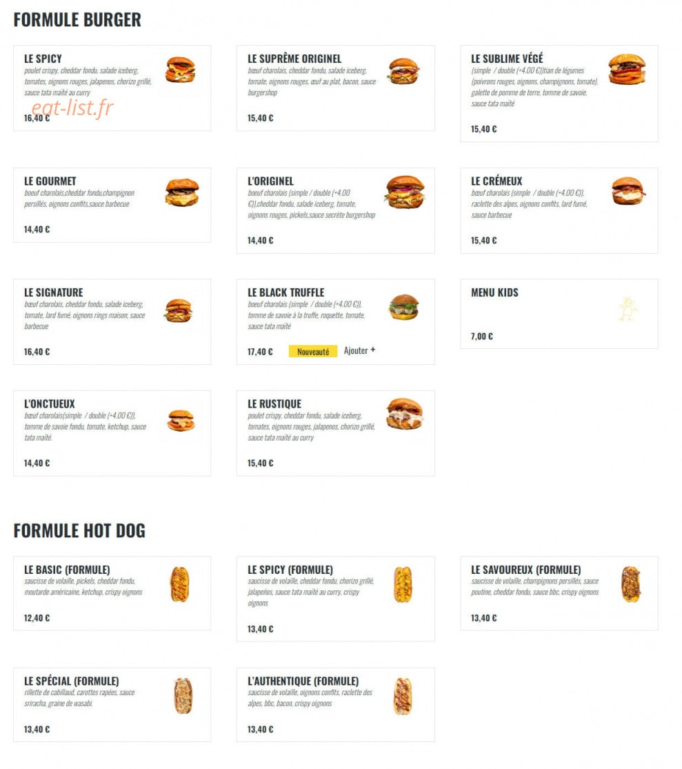 Burger Shop — carte page 1