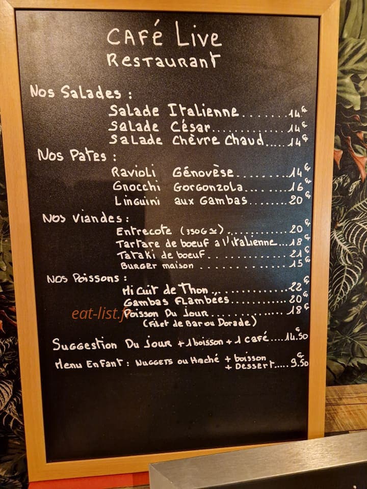 Café live — carte page 1