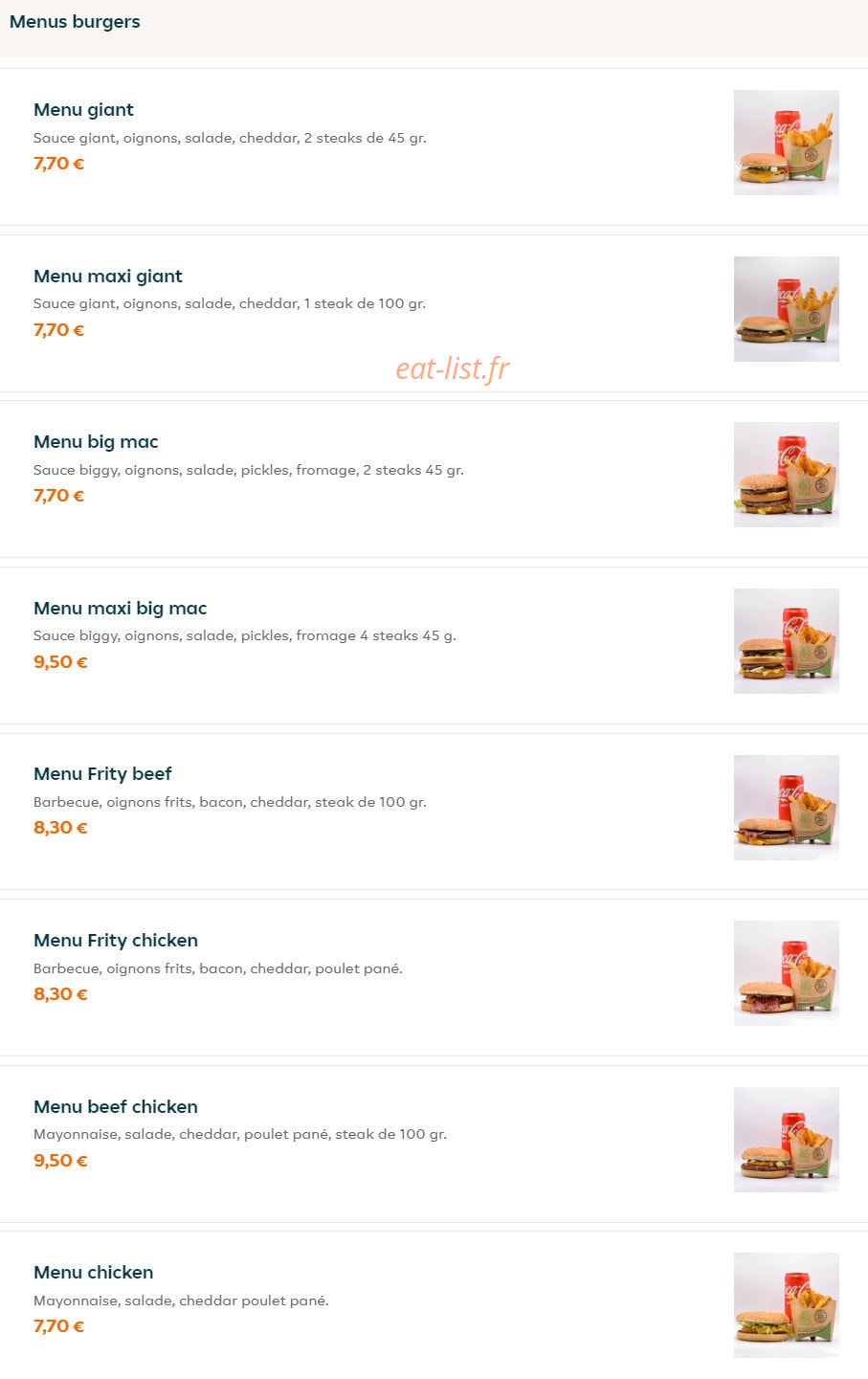 Frity Burger — carte page 4