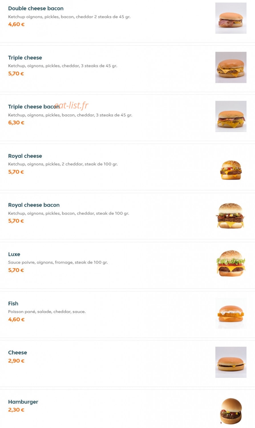 Frity Burger — carte page 8