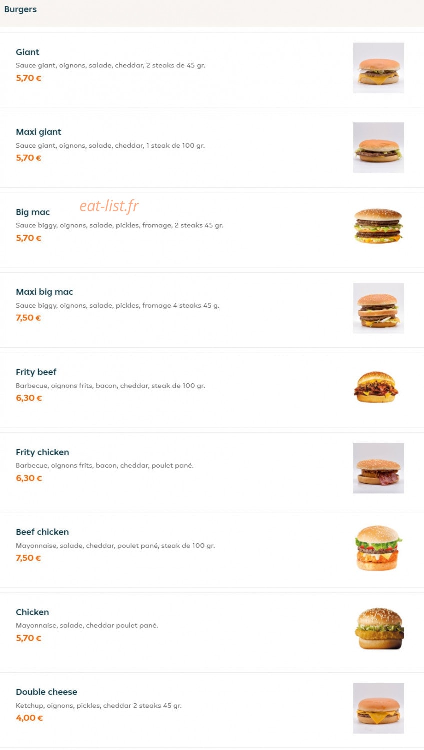 Frity Burger — carte page 7