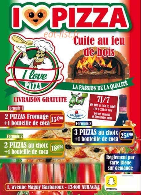 Carte et menu I love pizza and burgers Aubagne