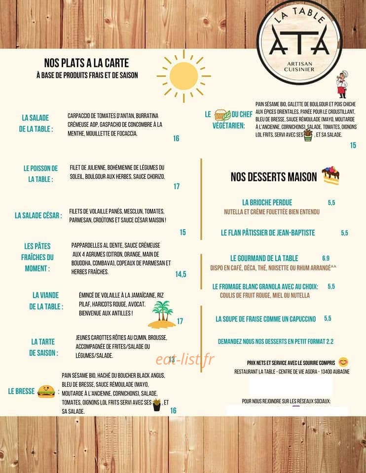 La Table — carte page 1