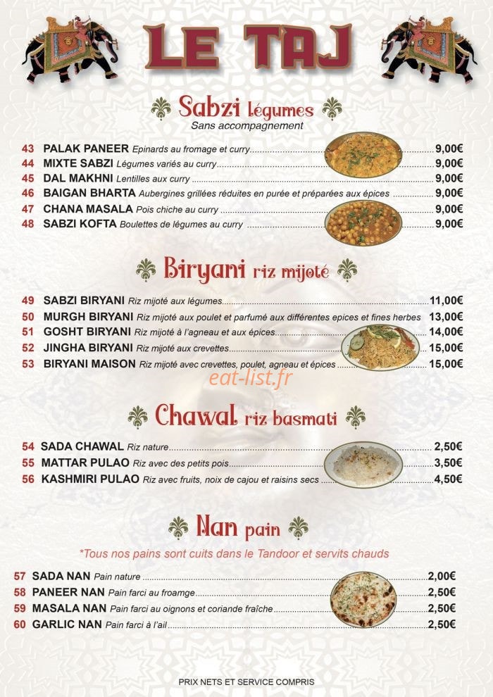 Le Taj — carte page 3