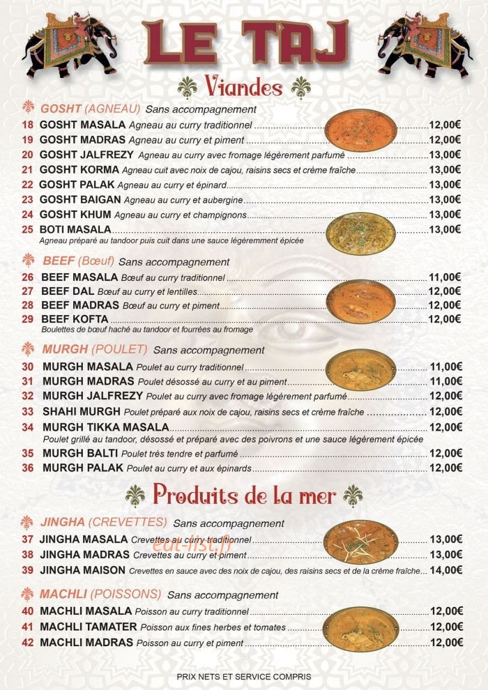 Le Taj — carte page 2