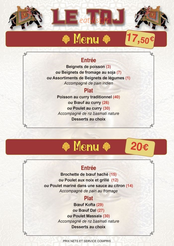 Le Taj — carte page 6