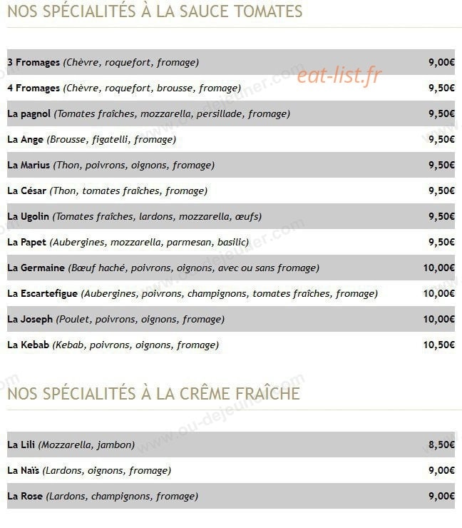Pizza de manon — carte page 2