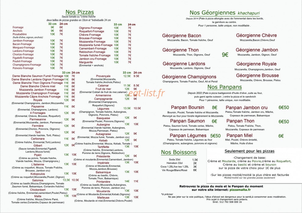 Pizza Malta — carte page 2