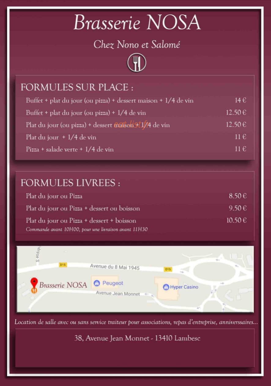 Brasserie Nosa — carte page 1