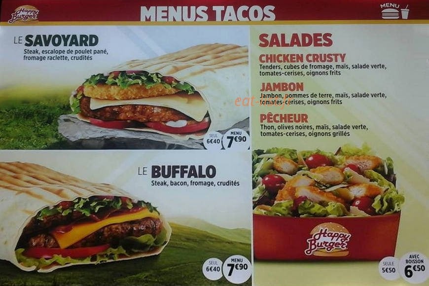 Happy Burger — carte page 1