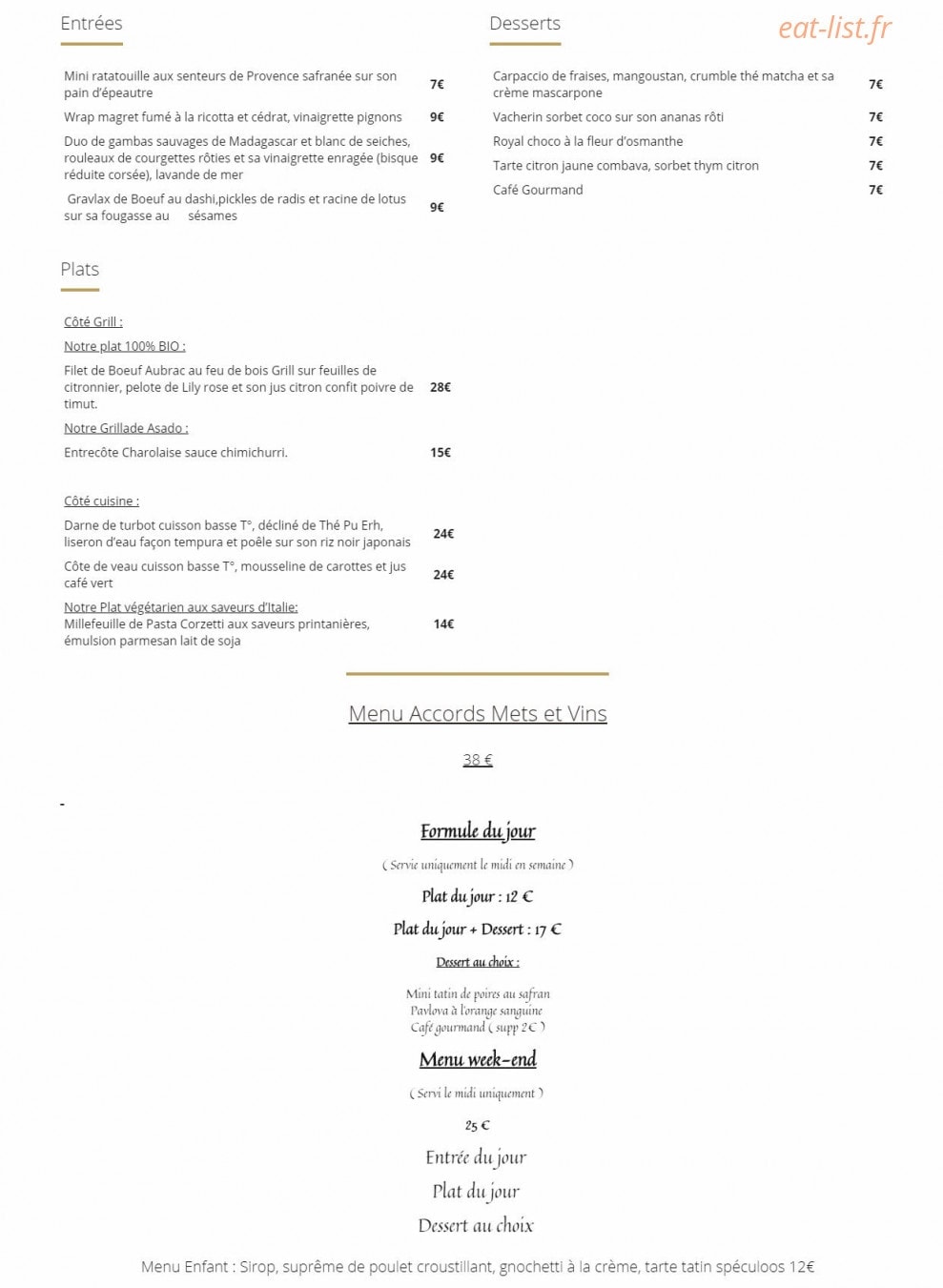 L'Escale des Vins — carte page 1