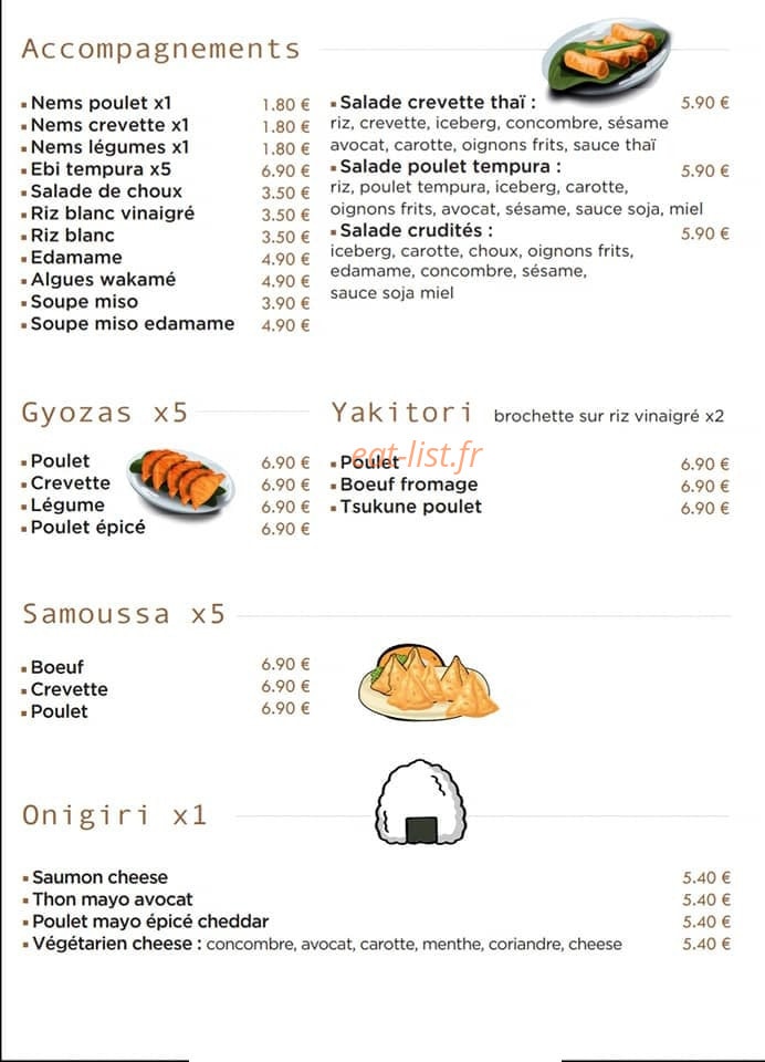 Carte et menu de L'atelier du sushi à Gemenos — Les accompagnements, gyozas, ...