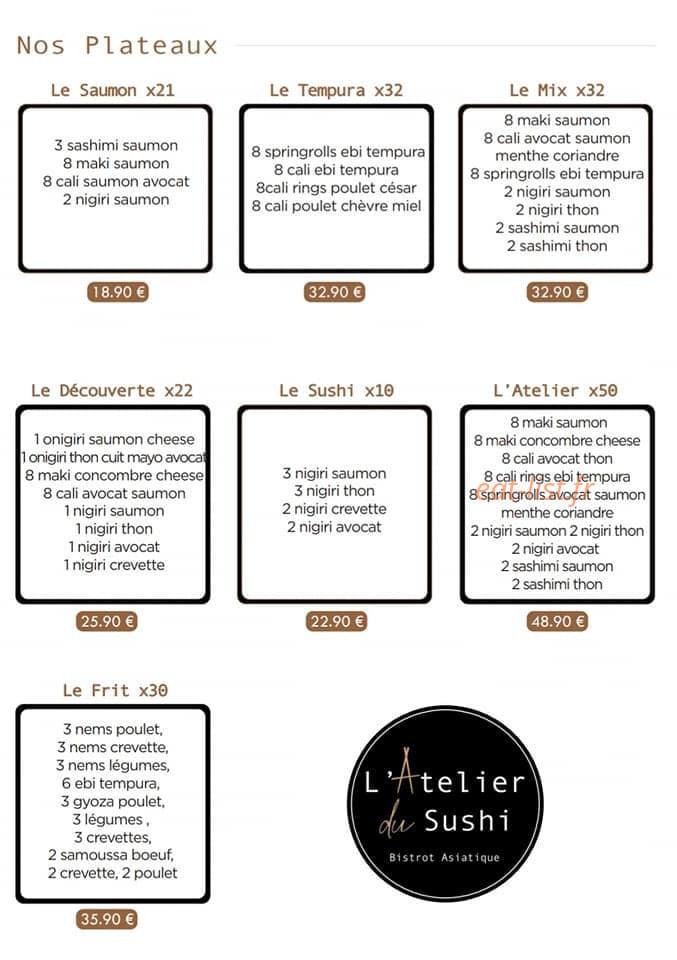 Carte et menu de L'atelier du sushi à Gemenos — Les plateaux