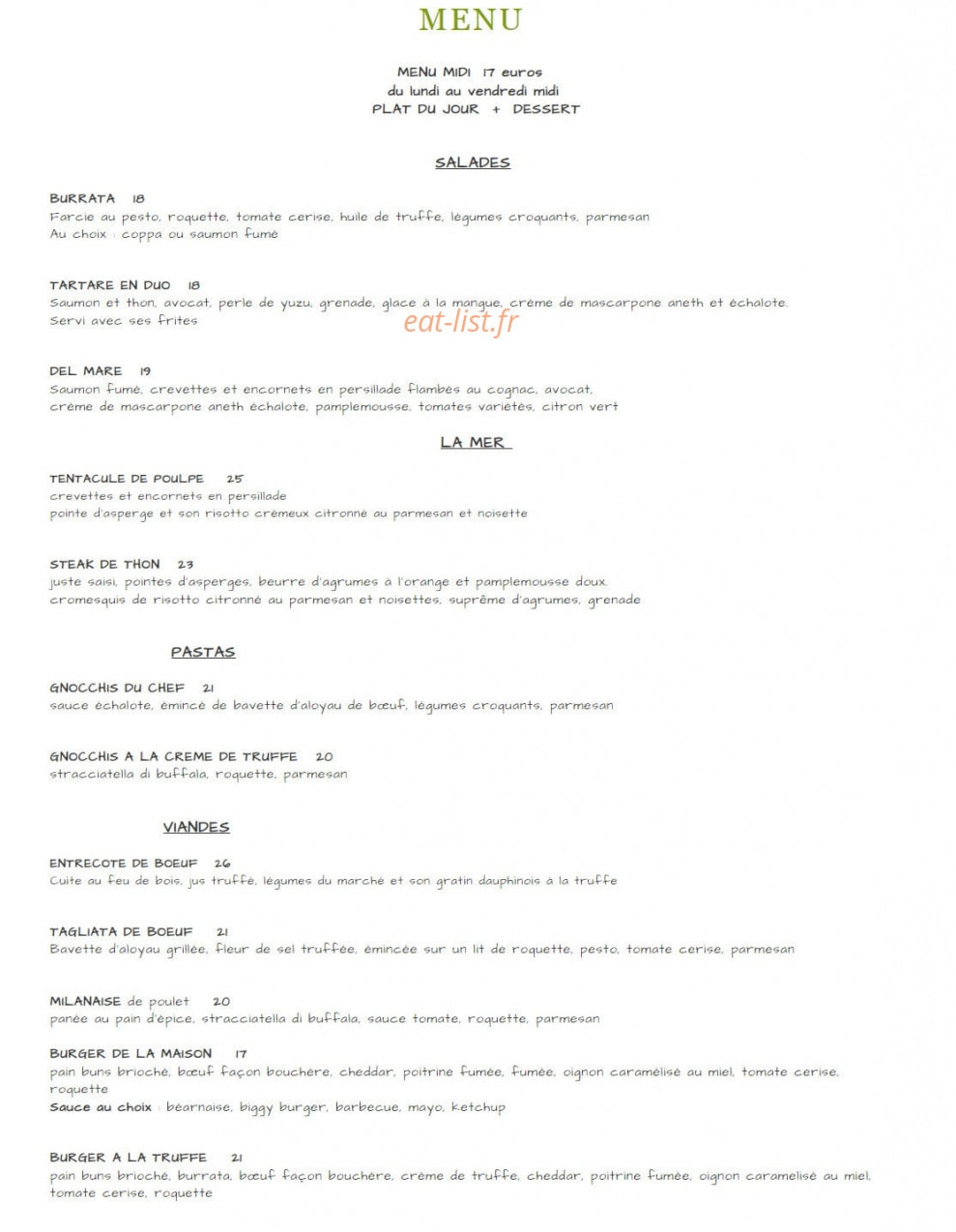La Cuccina — carte page 1