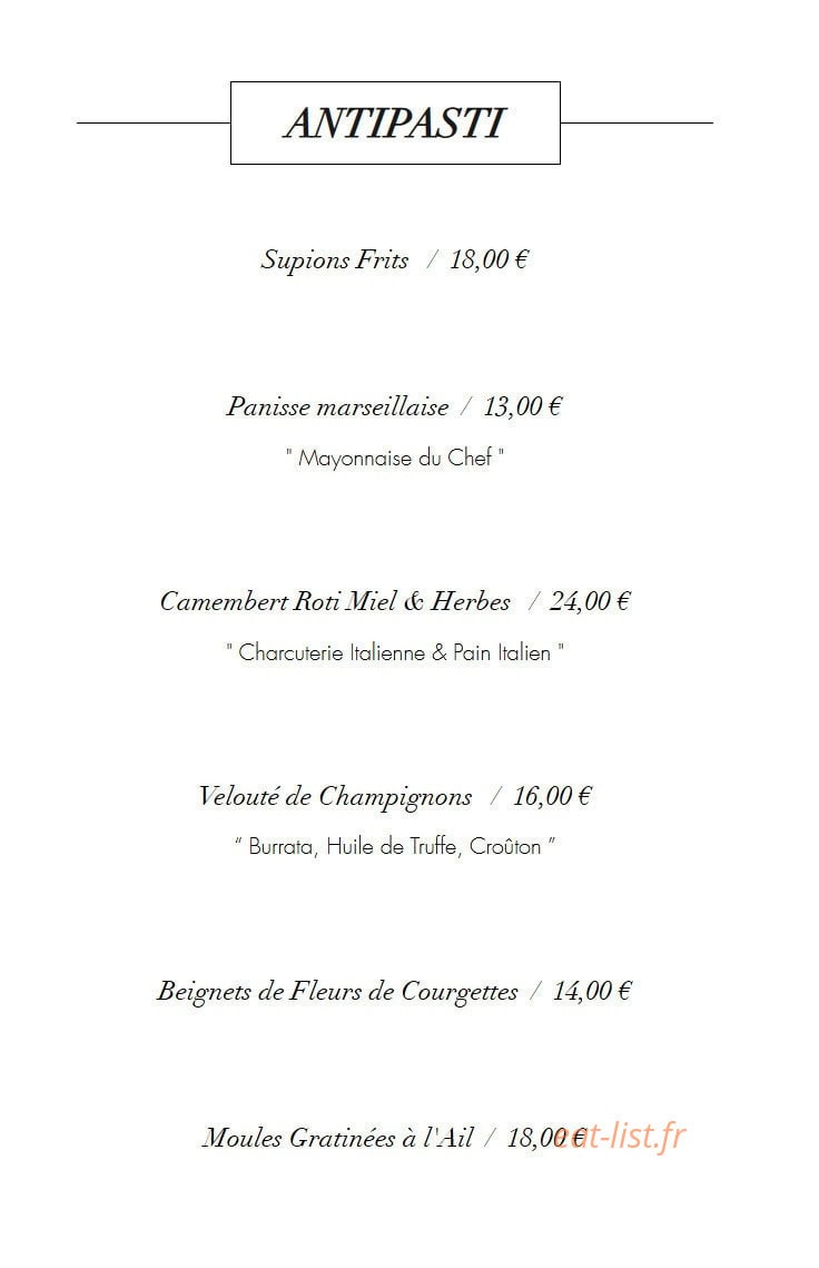 La Trattoria — carte page 1