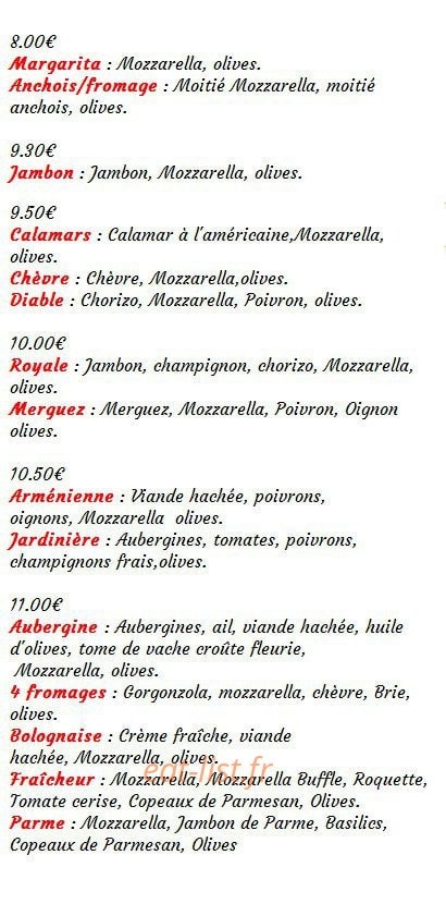 Pizza'Val — carte page 1