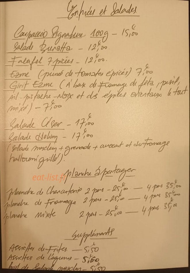 Restaurant signature — carte page 1