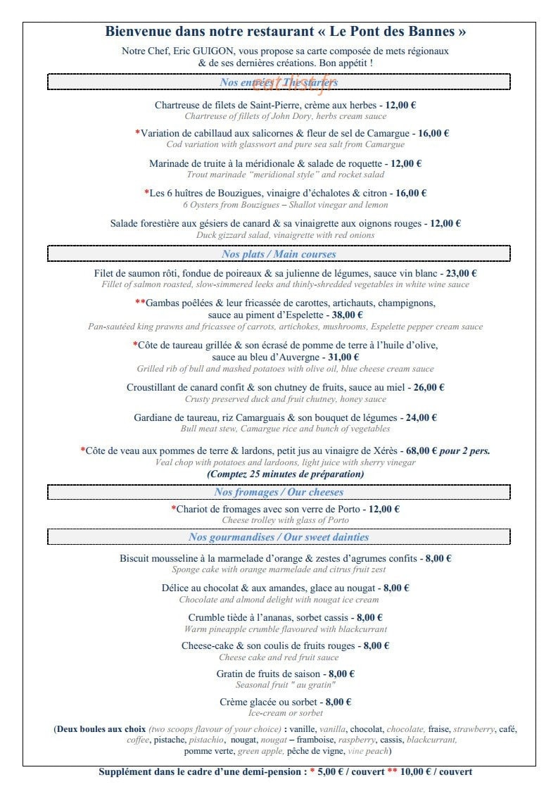 Auberge Cavalière — carte page 1