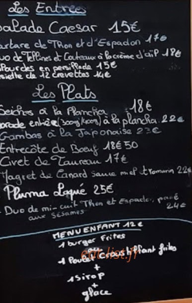 Carte et menu de La Cave à Huitres à Stes Maries de la Mer — Les entrées, plats et menus enfants