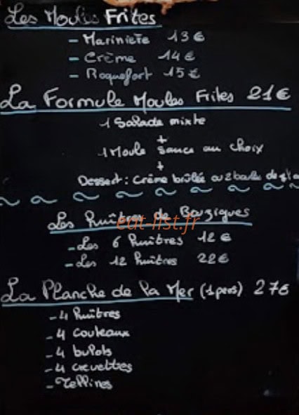Carte et menu de La Cave à Huitres à Stes Maries de la Mer — Les moules frites, formules moules frites et planches de ma mer,...