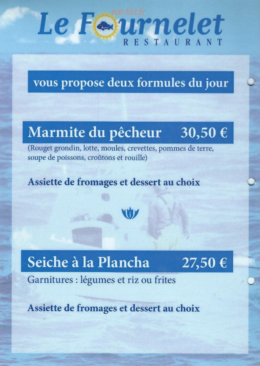 Carte et menu de Le Fournelet à Stes Maries de la Mer — Les formules du jour