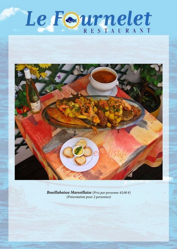 Carte et menu de Le Fournelet à Stes Maries de la Mer — La bouillabaisse marseillaise