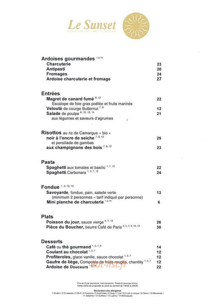 Le Sunset — carte page 1
