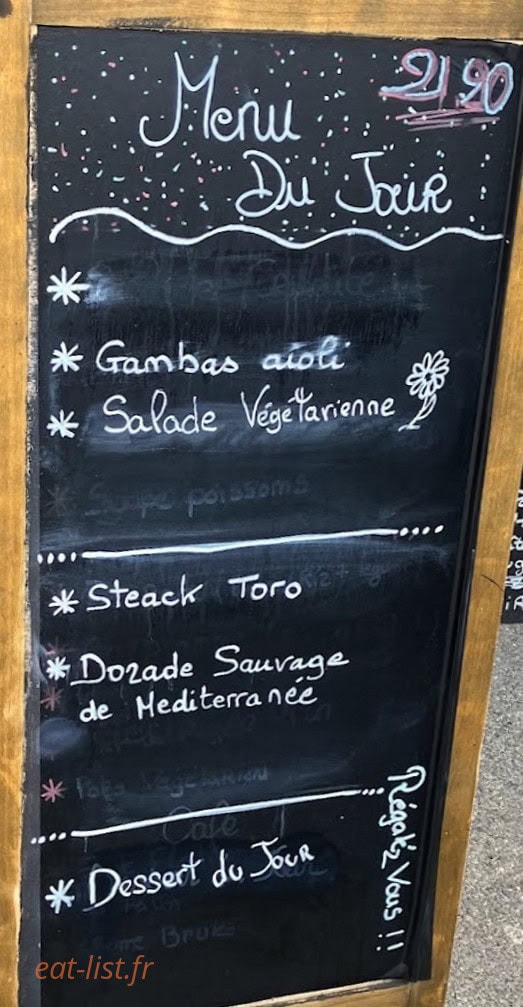 Carte et menu de Terre et Mer à Stes Maries de la Mer — Exemple de menu