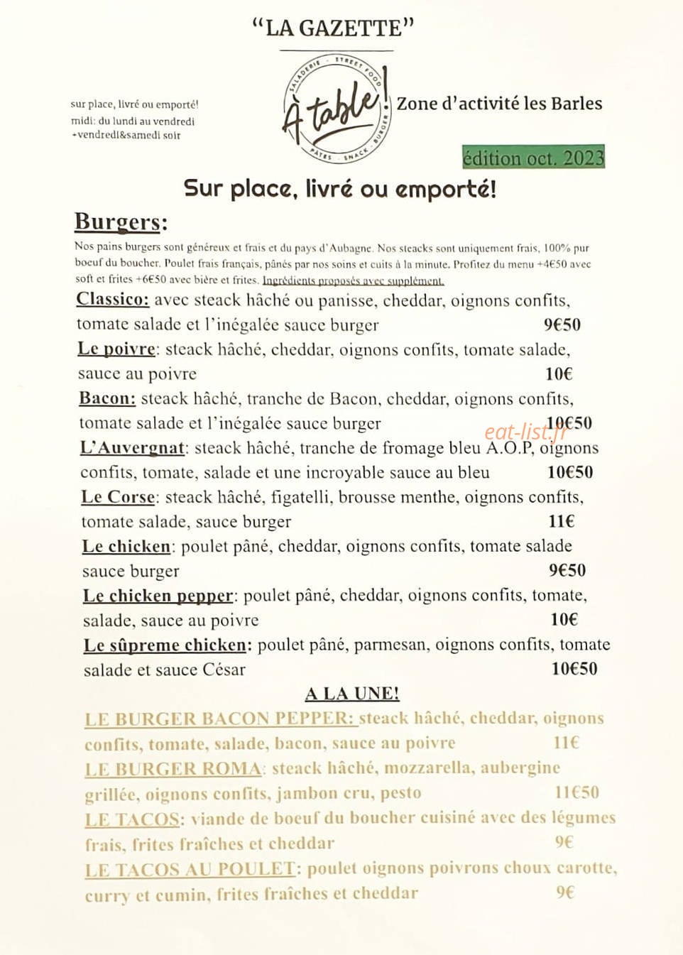 A Table ! — carte page 1