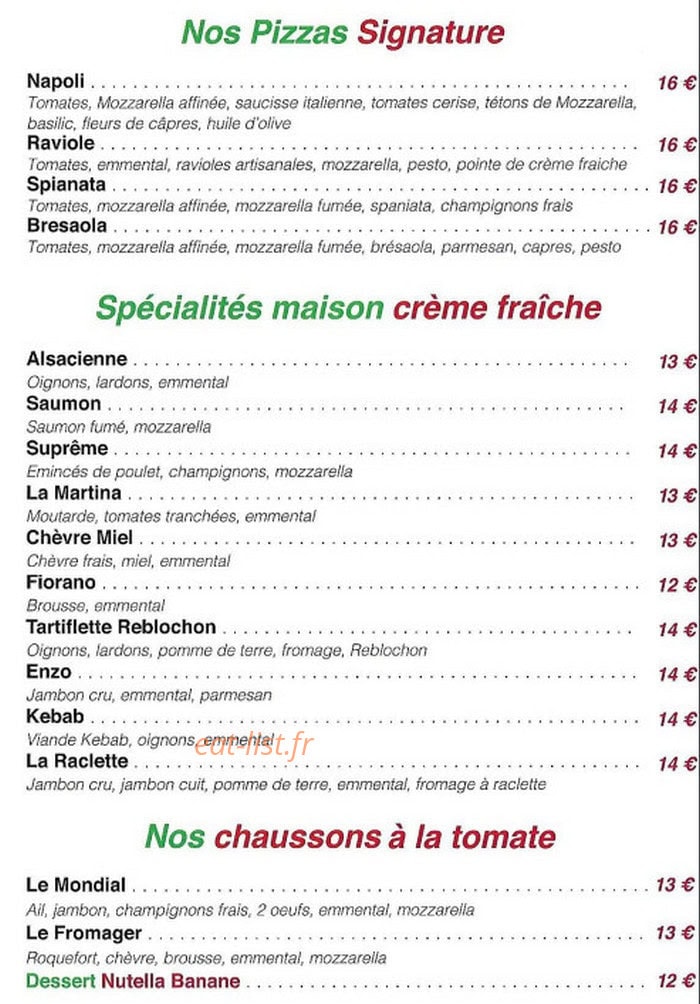 Maranello Pizza — carte page 2