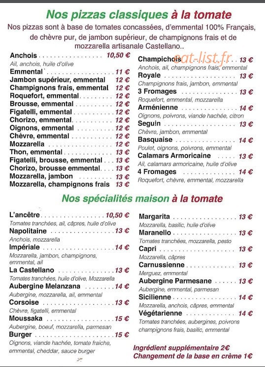 Maranello Pizza — carte page 1
