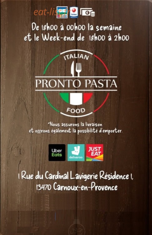 Pronto Pasta — carte page 1