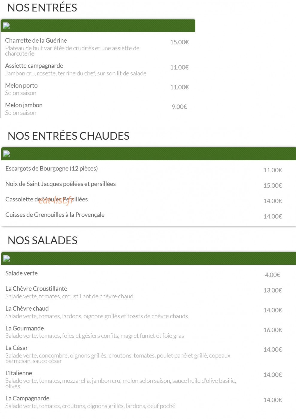 Auberge la Guerine — carte page 1