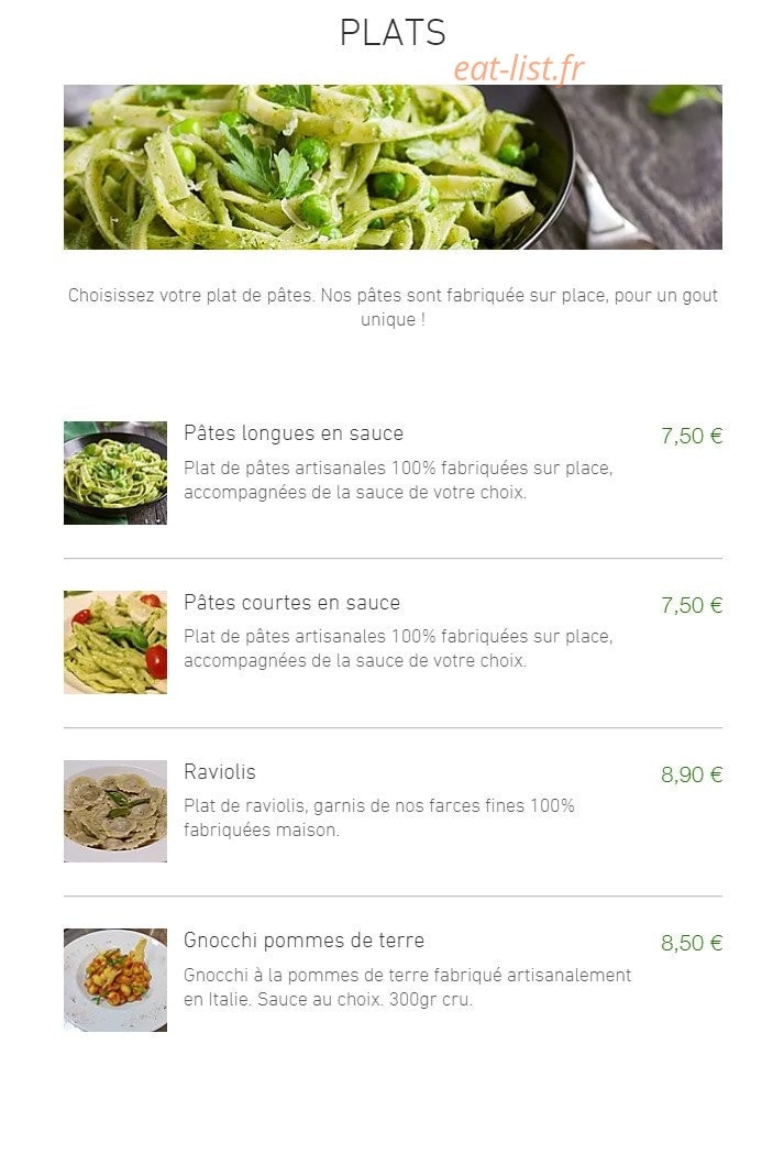 L' Atelier à Pâtes — carte page 2
