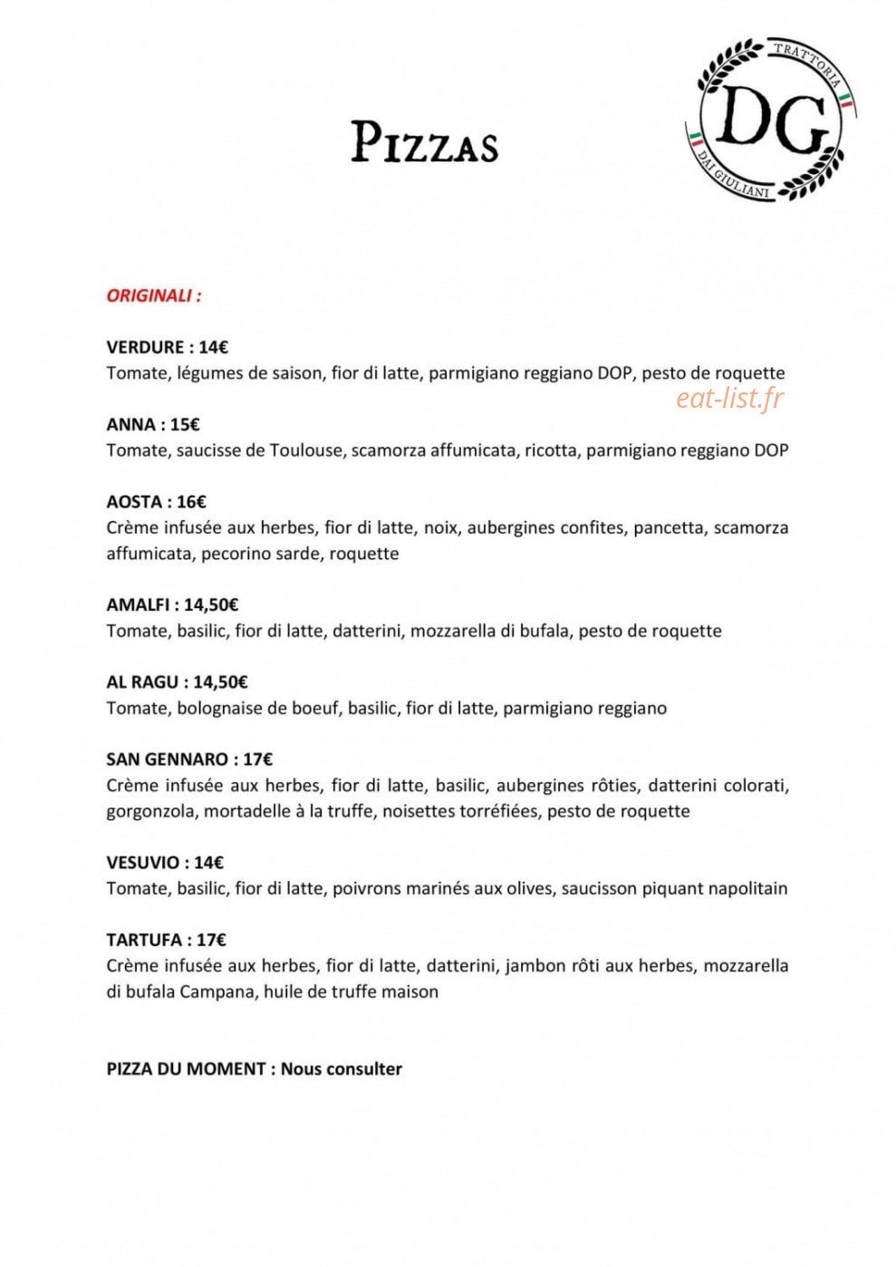 Trattoria Dai Giuliani — carte page 1