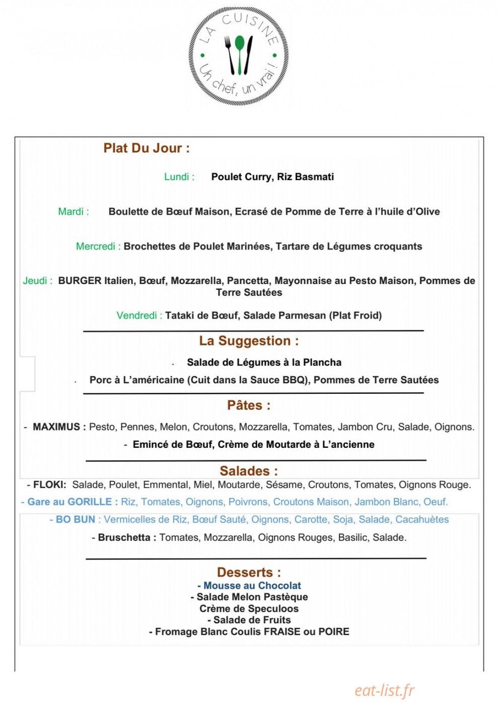 Eat la cuisine — carte page 5