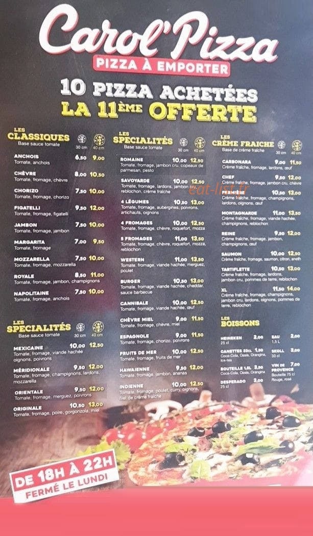 Carol'Pizza — carte page 1