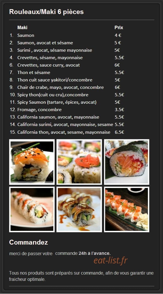 Maison sushi — carte page 1